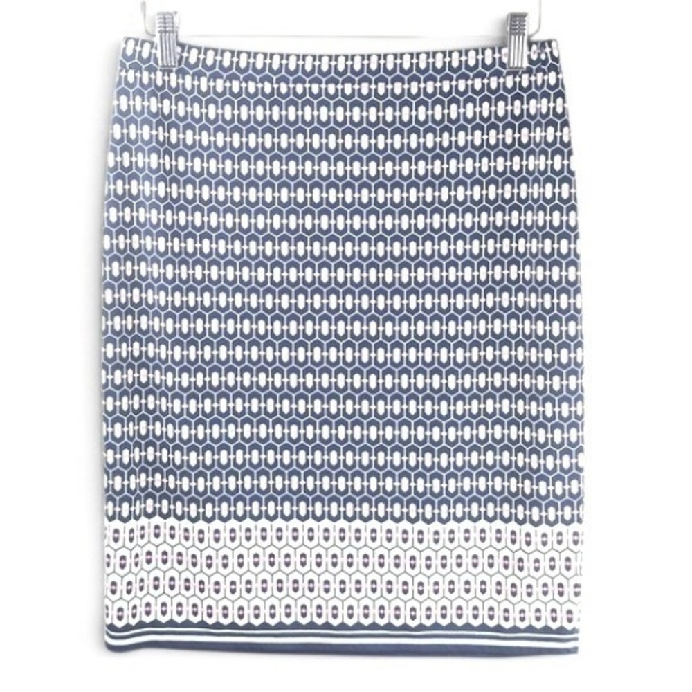 Max Studio Pencil Skirt Womens S Navy Geometric Print Excellent Stretch Mod